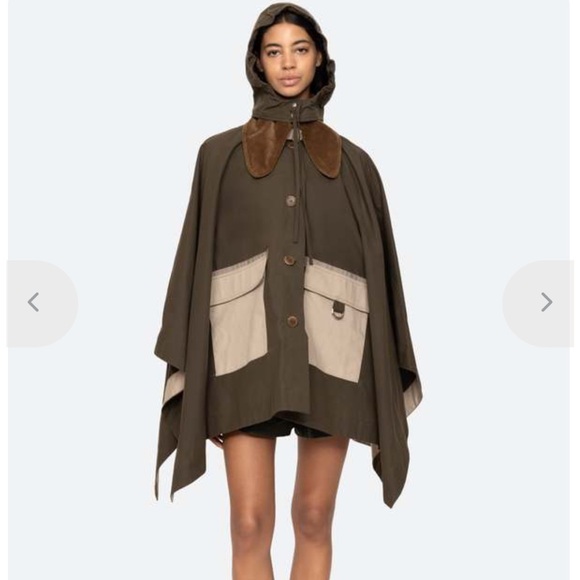 Sea New York Army Green and Cream Poncho Cape - Picture 6 of 9